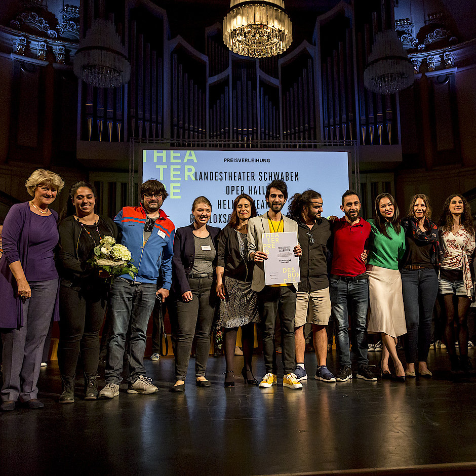 A photo of prize winners in 2019 with the Commissioner for Culture and Media Monika Grütters.