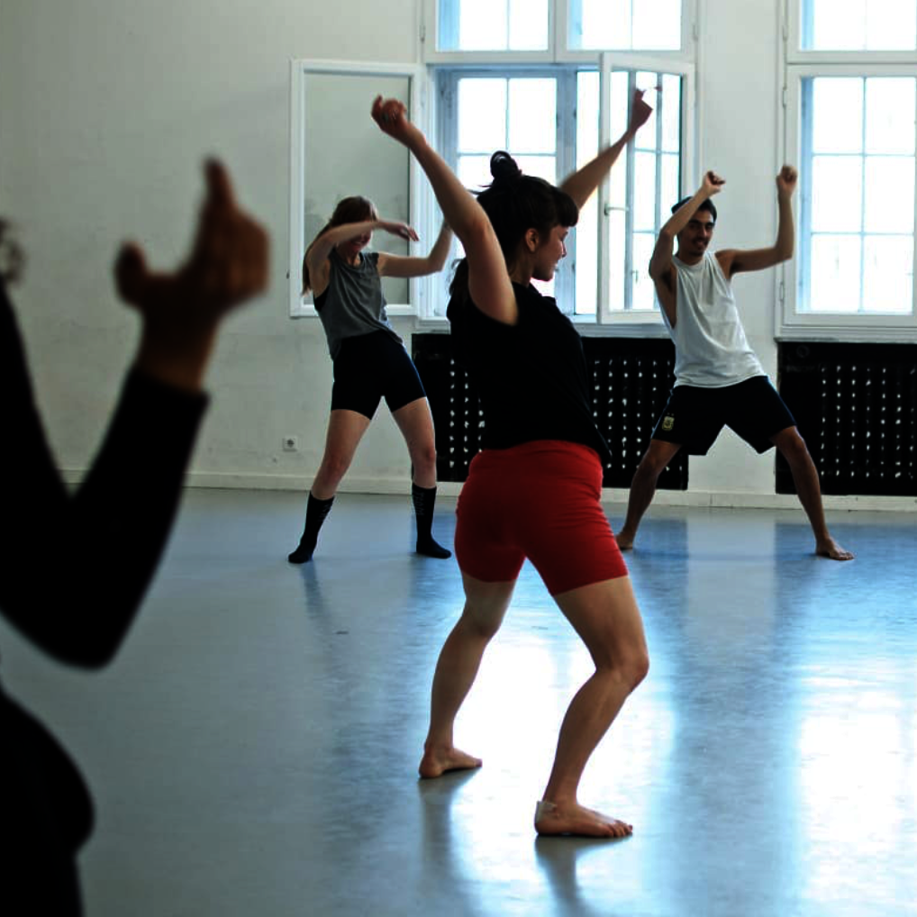 Eine Gruppe von Menschen tanzt in dem Studio2.